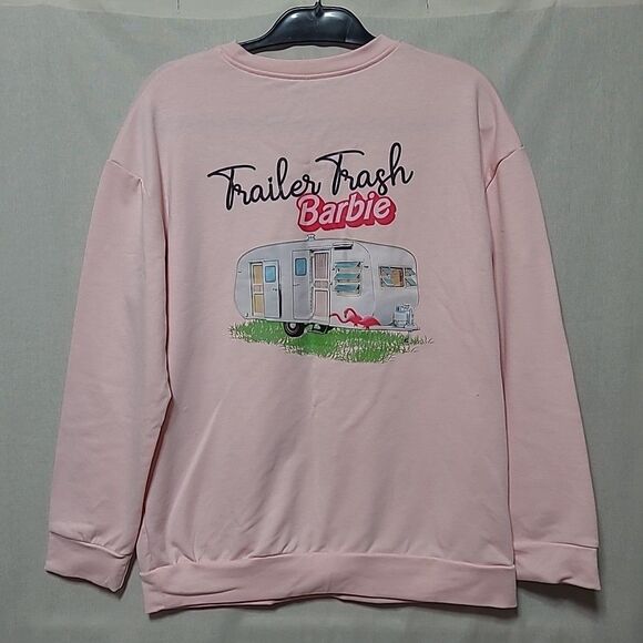 Barbie Long Sleeve Sweatshirt Malibu Beach Front Trailer Trash Back Large Pink - Picture 1 of 7